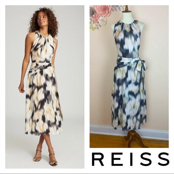 New! REISS Gisele Floral Front Slit Midi Dress - Picture 2 of 16
